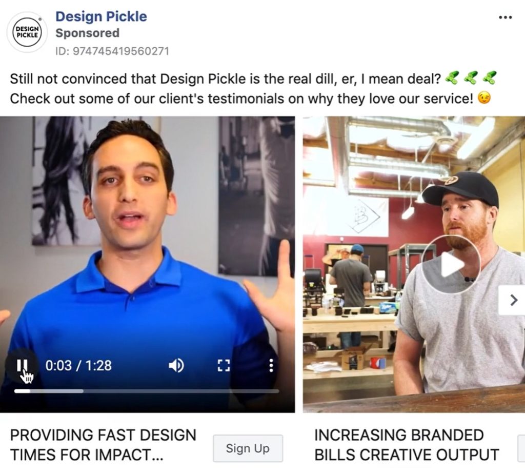 video testimonial facebook ad