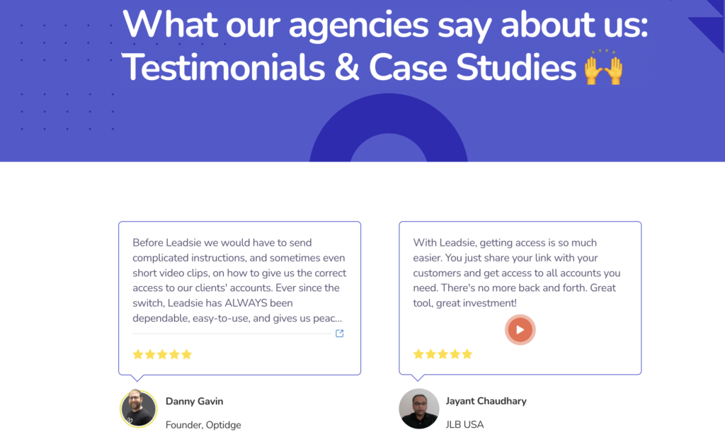 Trust video testimonials on dedicated testimonial pages