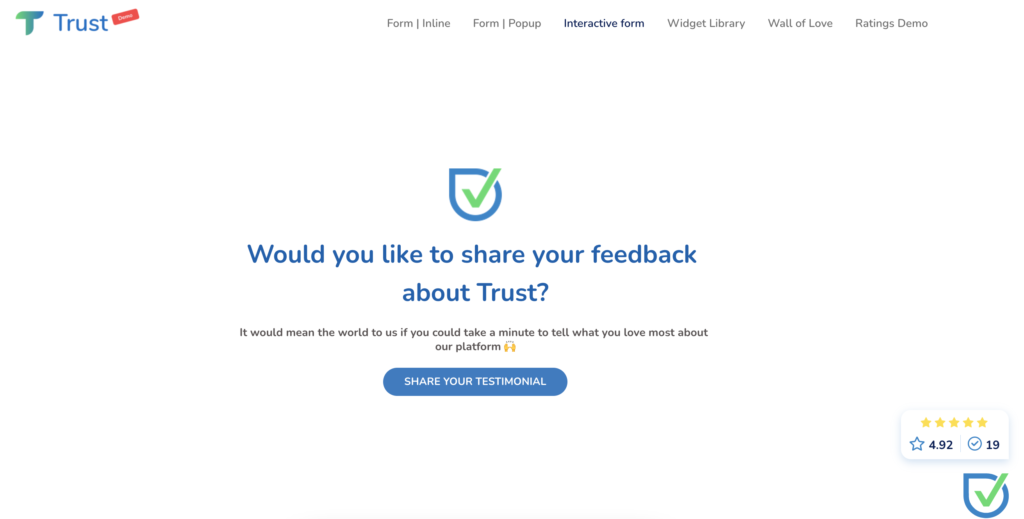 Embedded testimonial request form